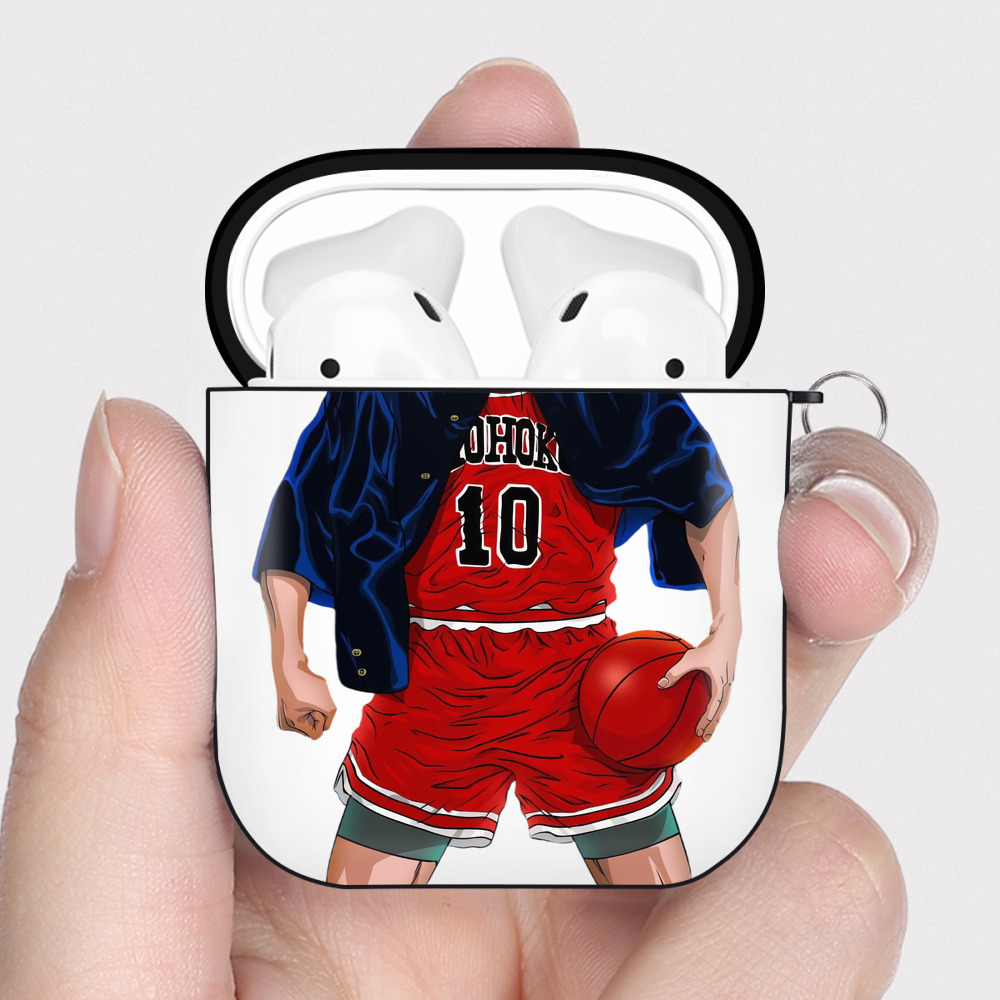 （画像用） SLAM DUNK／スラムダンク AirPods 第2世代保護ケース ハードシェル ブラック 耐衝撃・防指紋・カラビナ付き