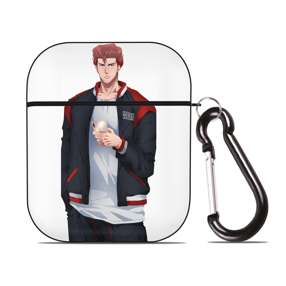 （画像用） SLAM DUNK／スラムダンク AirPods 第2世代保護ケース ハードシェル ブラック 耐衝撃・防指紋・カラビナ付き