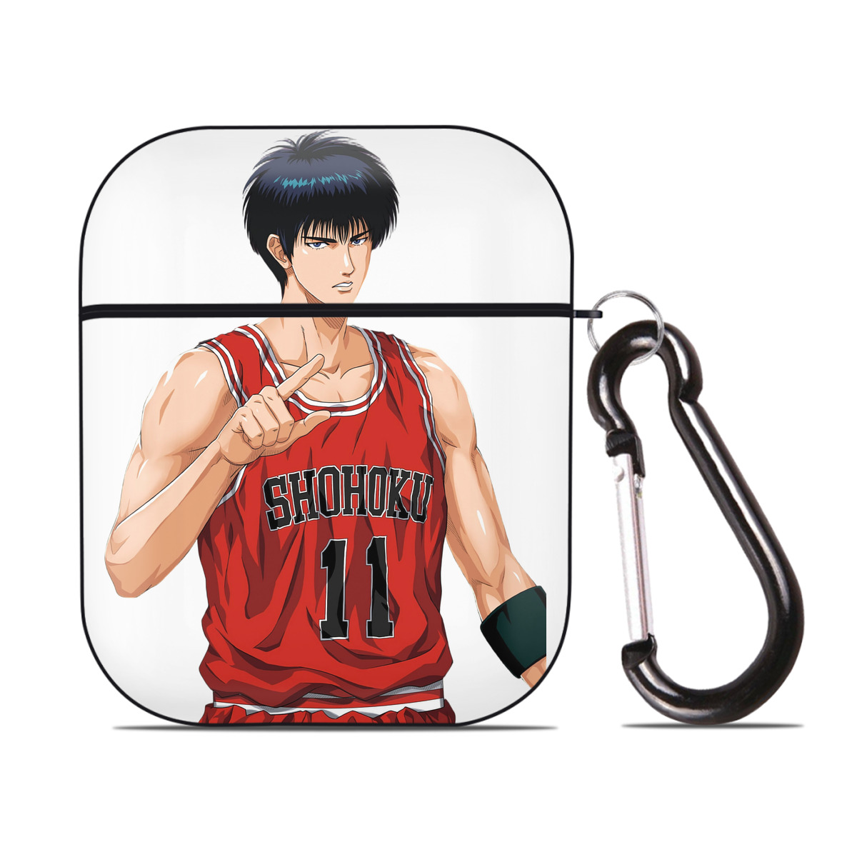 （画像用） SLAM DUNK／スラムダンク AirPods 第2世代保護ケース ハードシェル ブラック 耐衝撃・防指紋・カラビナ付き