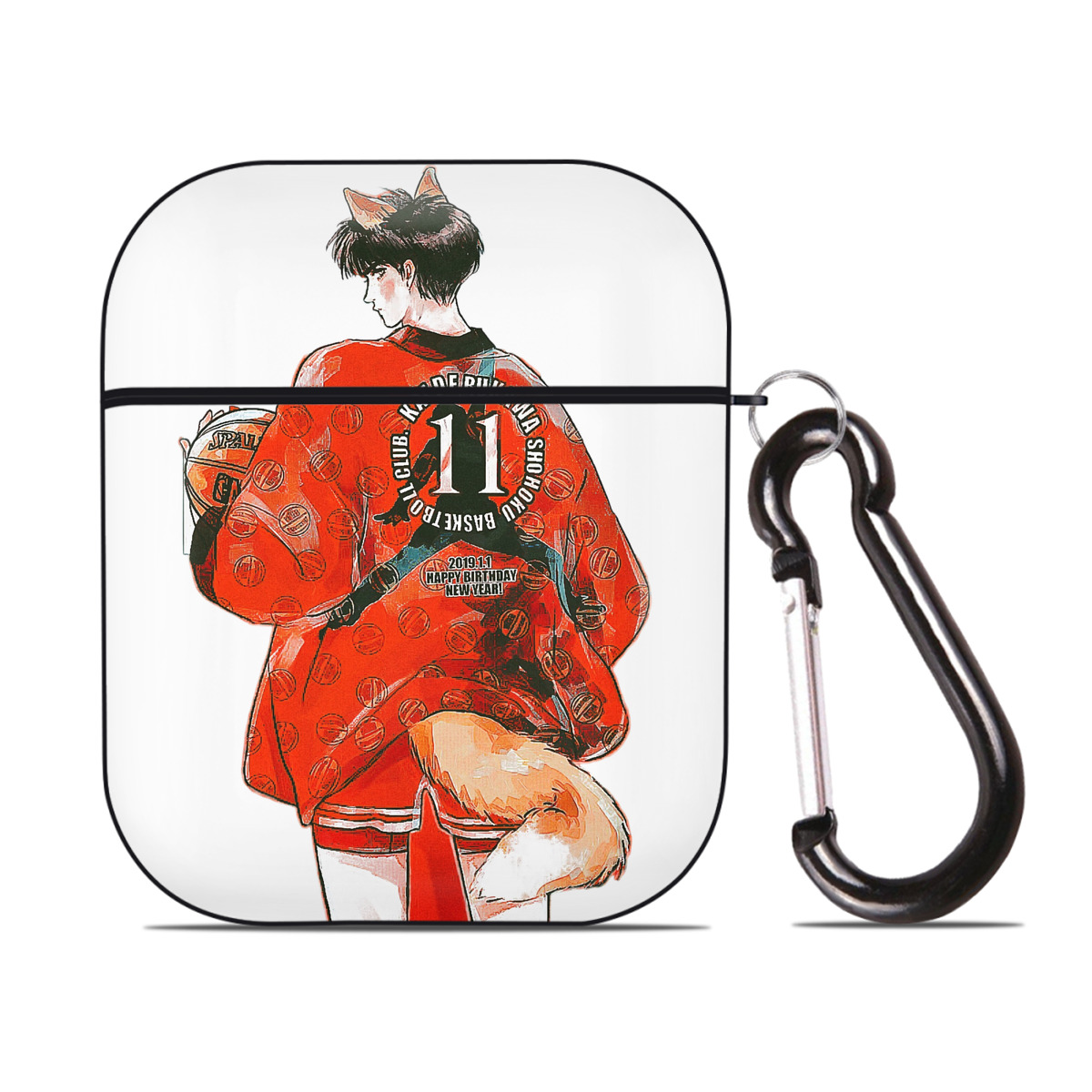 （画像用） SLAM DUNK／スラムダンク AirPods 第2世代保護ケース ハードシェル ブラック 耐衝撃・防指紋・カラビナ付き