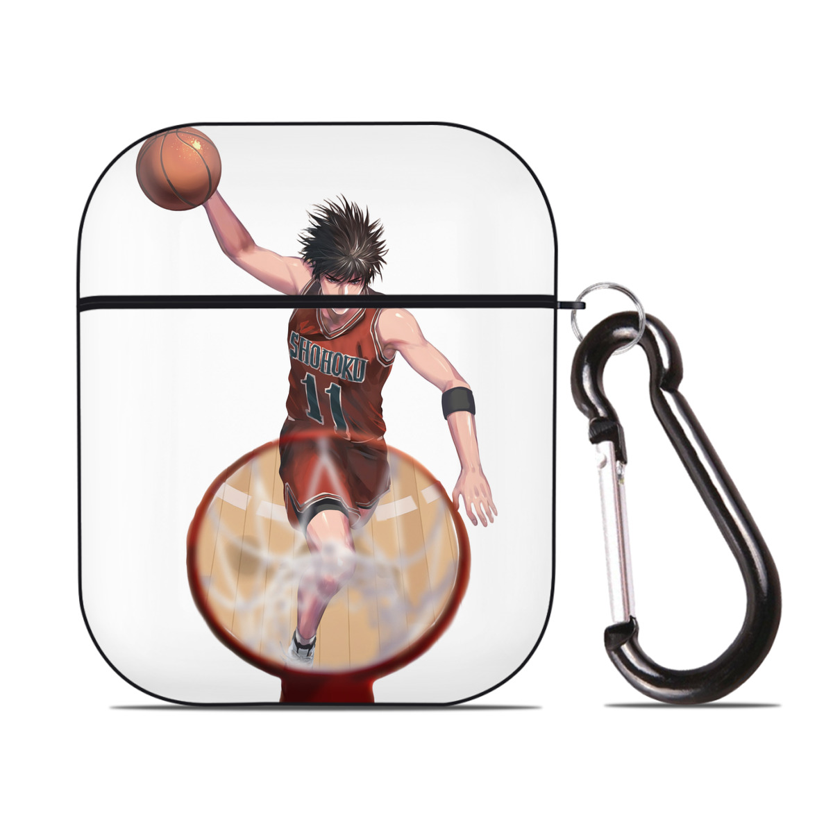 （画像用） SLAM DUNK／スラムダンク AirPods 第2世代保護ケース ハードシェル ブラック 耐衝撃・防指紋・カラビナ付き