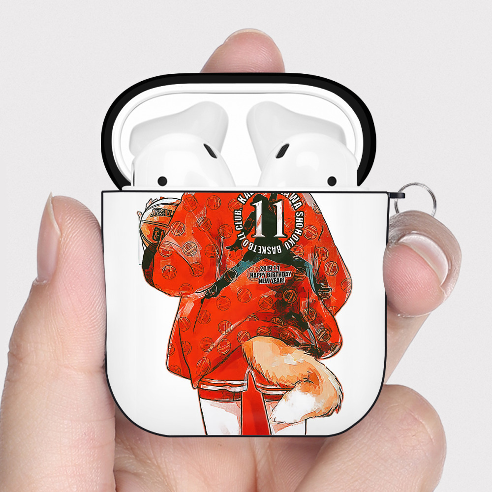 （画像用） SLAM DUNK／スラムダンク AirPods 第2世代保護ケース ハードシェル ブラック 耐衝撃・防指紋・カラビナ付き