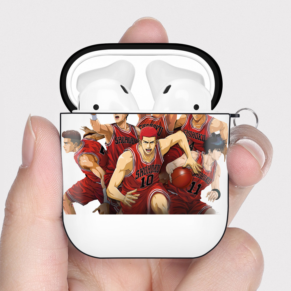 （画像用） SLAM DUNK／スラムダンク AirPods 第2世代保護ケース ハードシェル ブラック 耐衝撃・防指紋・カラビナ付き