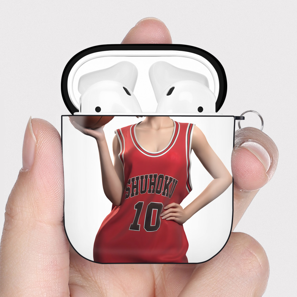 （画像用） SLAM DUNK／スラムダンク AirPods 第2世代保護ケース ハードシェル ブラック 耐衝撃・防指紋・カラビナ付き