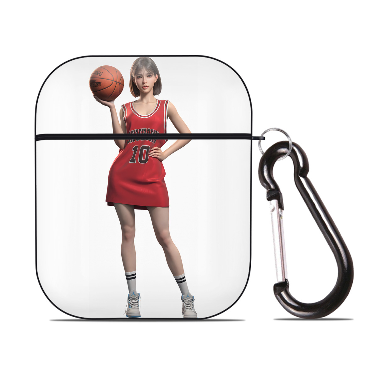 （画像用） SLAM DUNK／スラムダンク AirPods 第2世代保護ケース ハードシェル ブラック 耐衝撃・防指紋・カラビナ付き