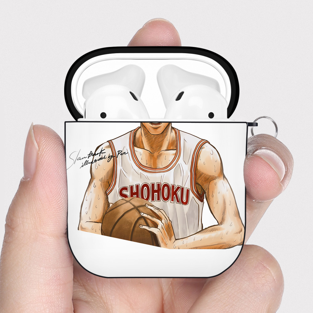 （画像用） SLAM DUNK／スラムダンク AirPods 第2世代保護ケース ハードシェル ブラック 耐衝撃・防指紋・カラビナ付き