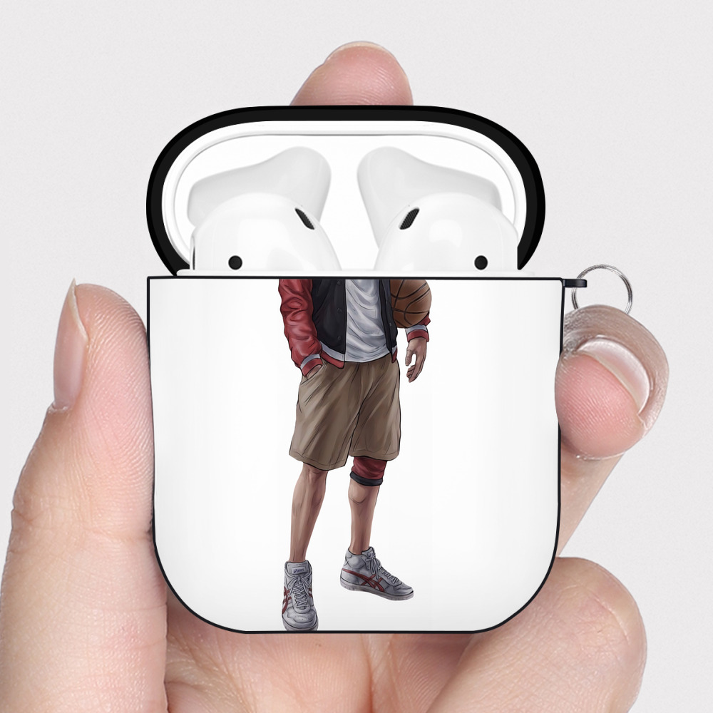（画像用） SLAM DUNK／スラムダンク AirPods 第2世代保護ケース ハードシェル ブラック 耐衝撃・防指紋・カラビナ付き