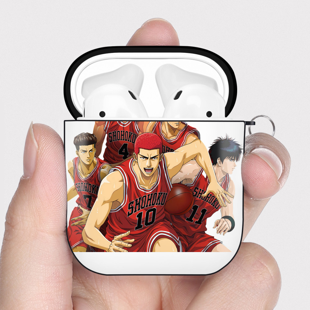 （画像用） SLAM DUNK／スラムダンク AirPods 第2世代保護ケース ハードシェル ブラック 耐衝撃・防指紋・カラビナ付き