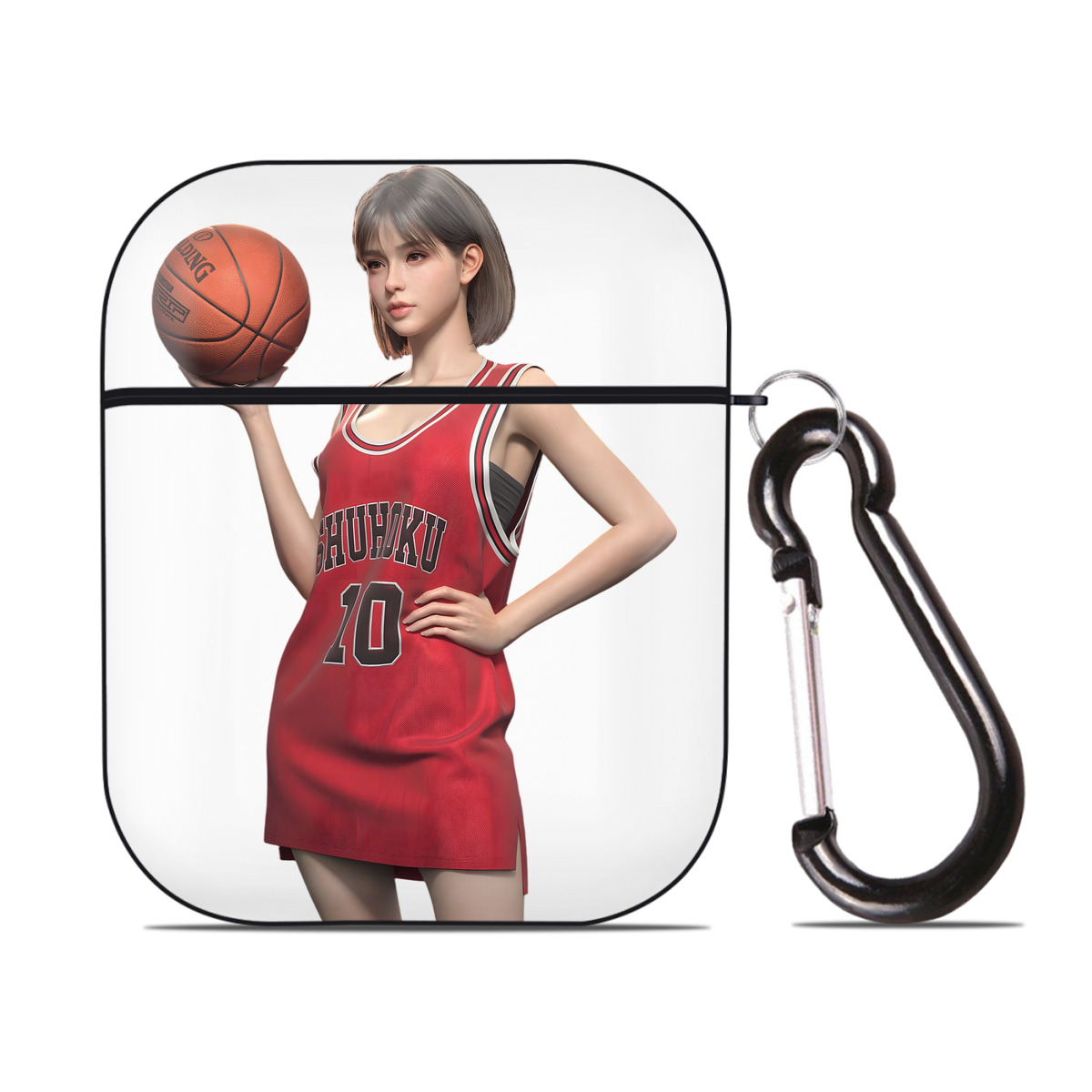 （画像用） SLAM DUNK／スラムダンク AirPods 第2世代保護ケース ハードシェル ブラック 耐衝撃・防指紋・カラビナ付き