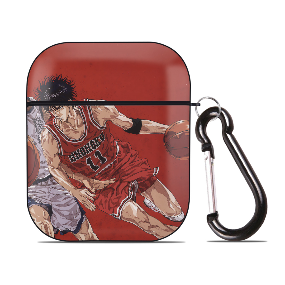 （画像用） SLAM DUNK／スラムダンク AirPods 第2世代保護ケース ハードシェル ブラック 耐衝撃・防指紋・カラビナ付き