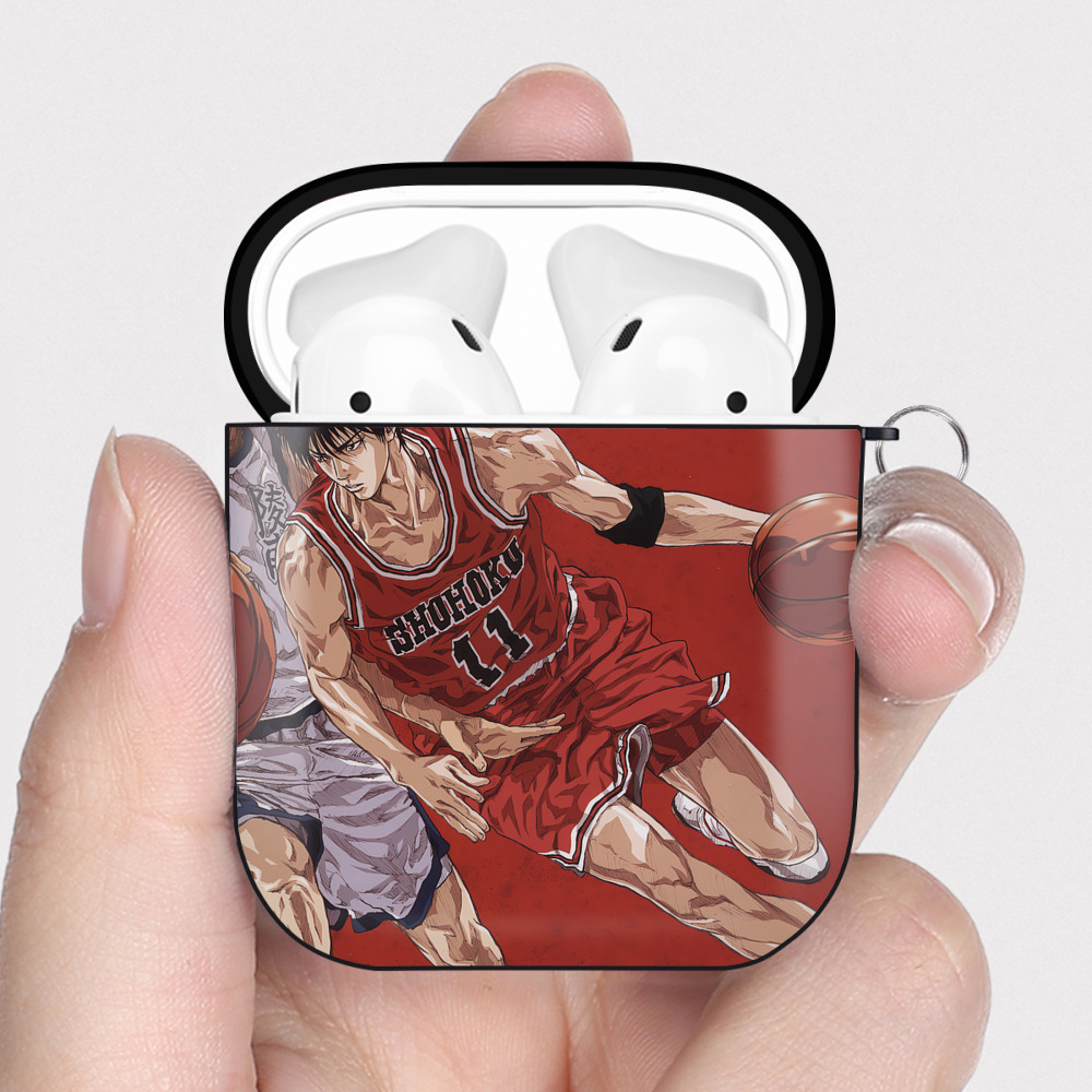 （画像用） SLAM DUNK／スラムダンク AirPods 第2世代保護ケース ハードシェル ブラック 耐衝撃・防指紋・カラビナ付き