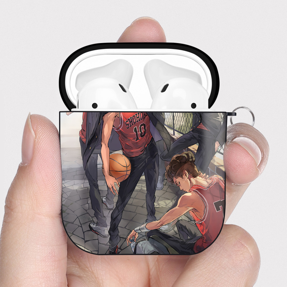 （画像用） SLAM DUNK／スラムダンク AirPods 第2世代保護ケース ハードシェル ブラック 耐衝撃・防指紋・カラビナ付き