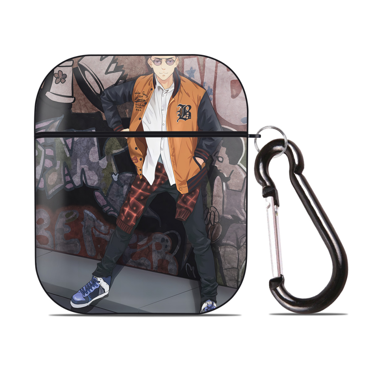 （画像用） SLAM DUNK／スラムダンク AirPods 第2世代保護ケース ハードシェル ブラック 耐衝撃・防指紋・カラビナ付き