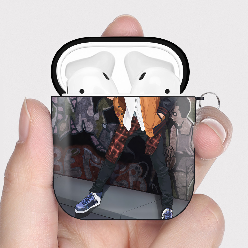 （画像用） SLAM DUNK／スラムダンク AirPods 第2世代保護ケース ハードシェル ブラック 耐衝撃・防指紋・カラビナ付き