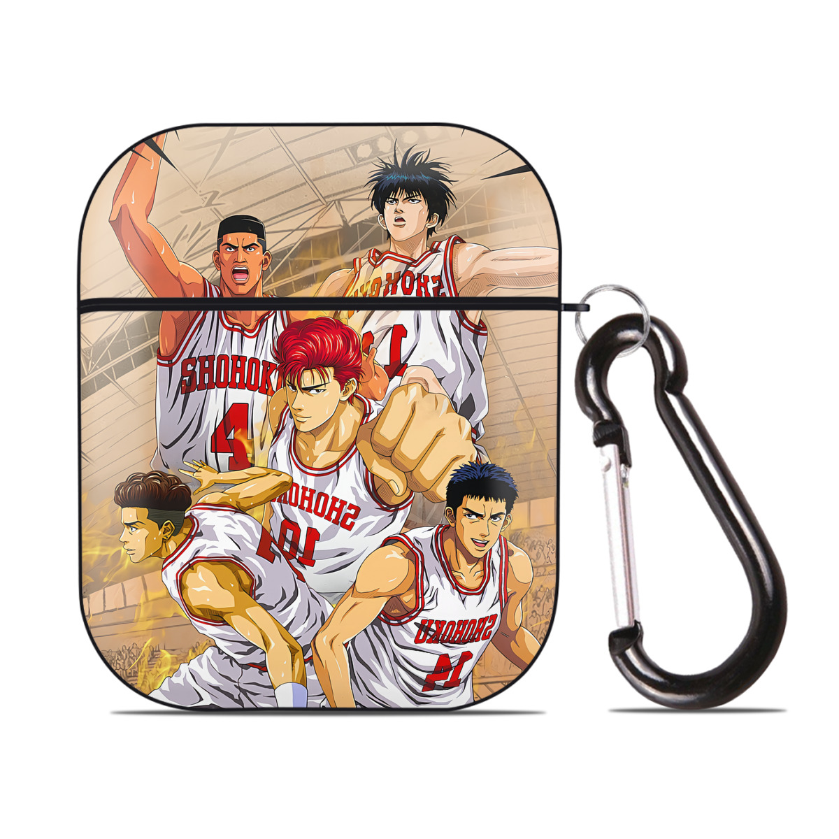 （画像用） SLAM DUNK／スラムダンク AirPods 第2世代保護ケース ハードシェル ブラック 耐衝撃・防指紋・カラビナ付き