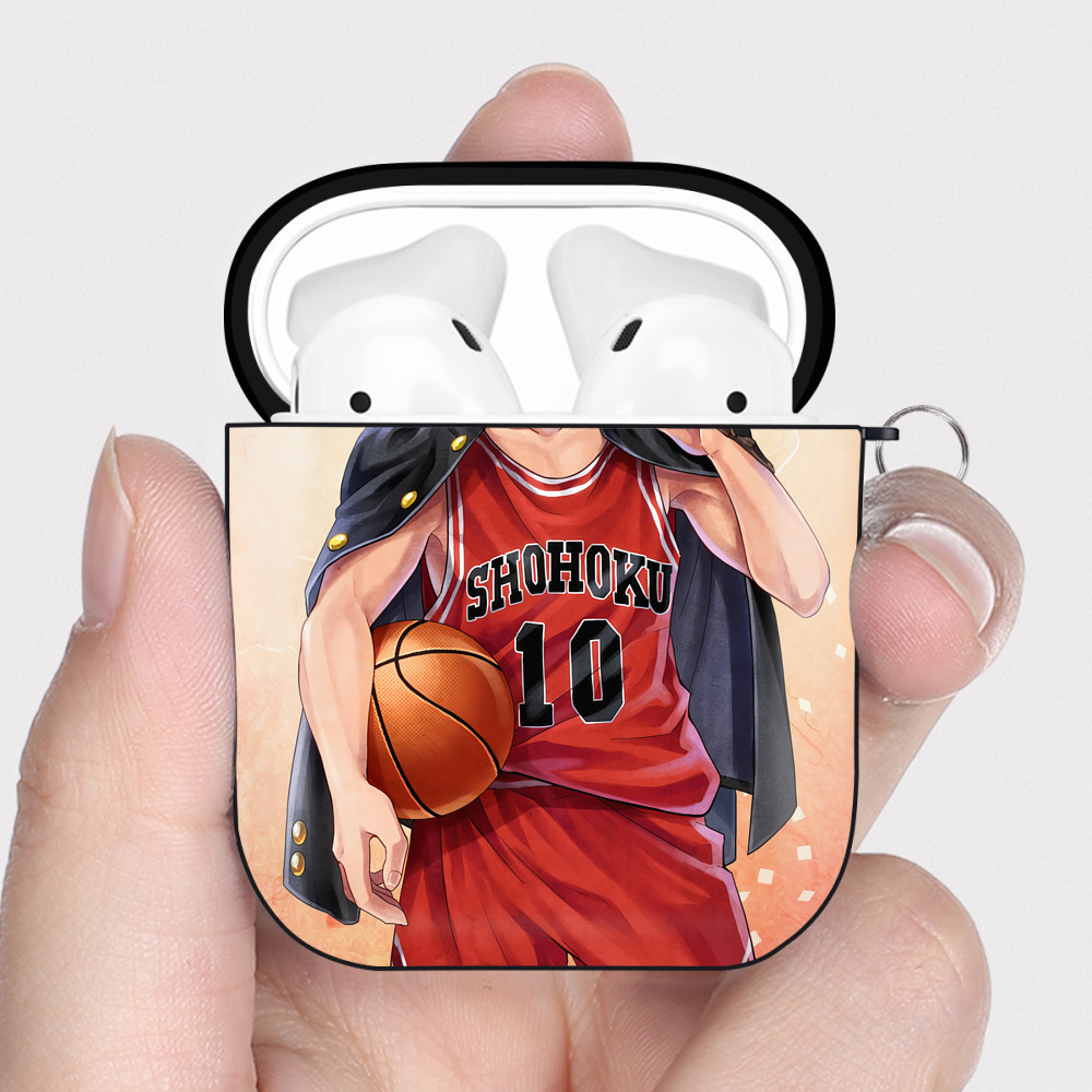 （画像用） SLAM DUNK／スラムダンク AirPods 第2世代保護ケース ハードシェル ブラック 耐衝撃・防指紋・カラビナ付き