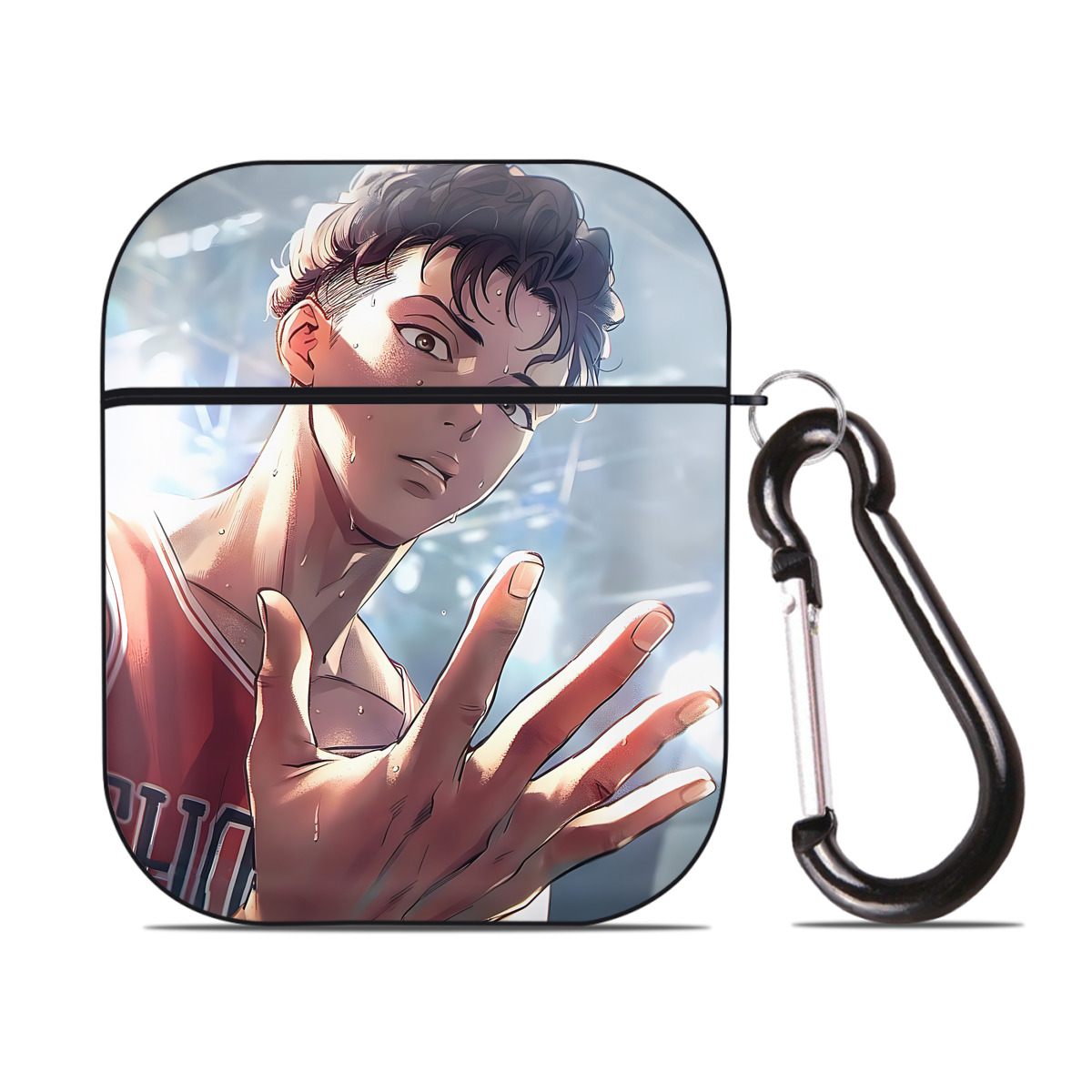 （画像用） SLAM DUNK／スラムダンク AirPods 第2世代保護ケース ハードシェル ブラック 耐衝撃・防指紋・カラビナ付き