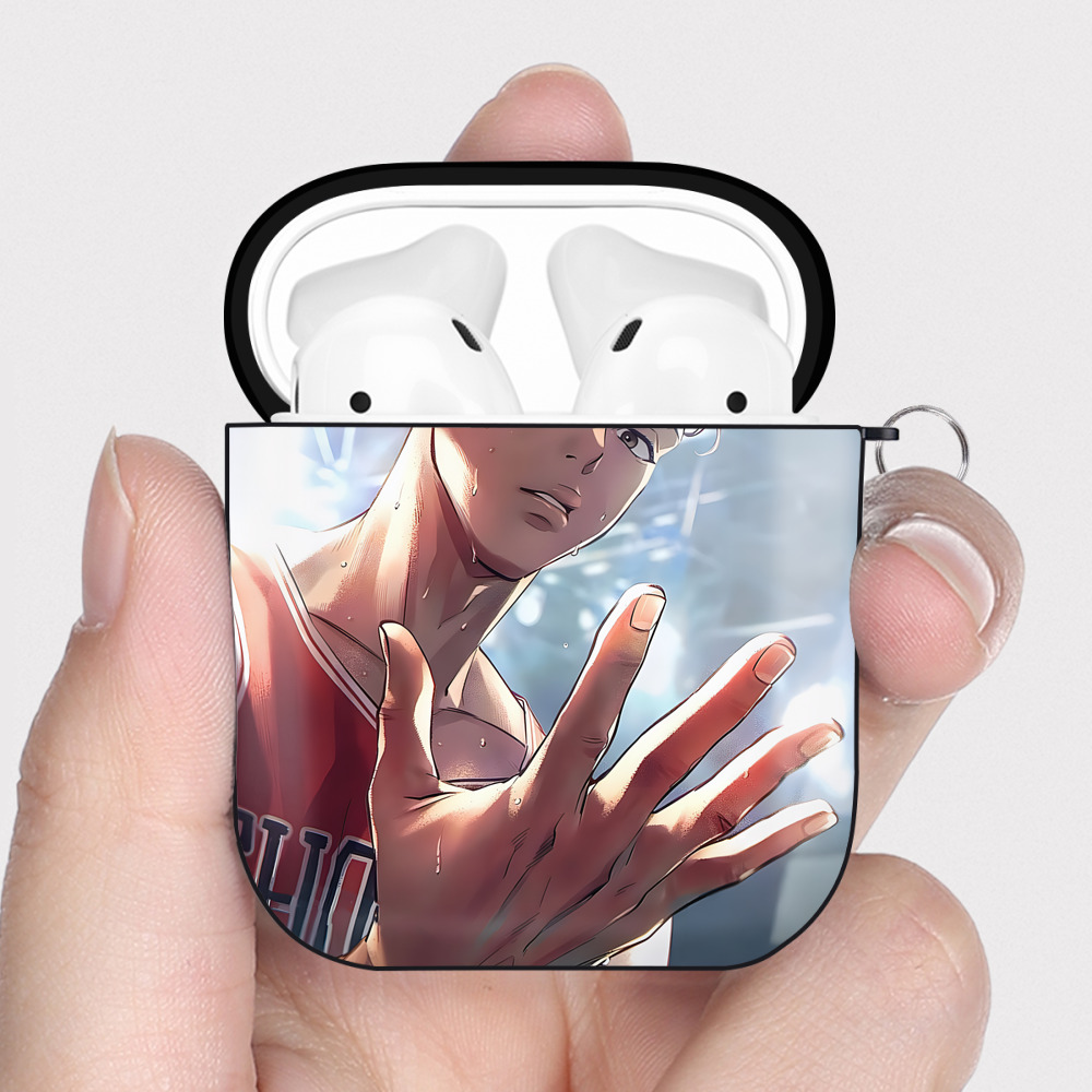 （画像用） SLAM DUNK／スラムダンク AirPods 第2世代保護ケース ハードシェル ブラック 耐衝撃・防指紋・カラビナ付き