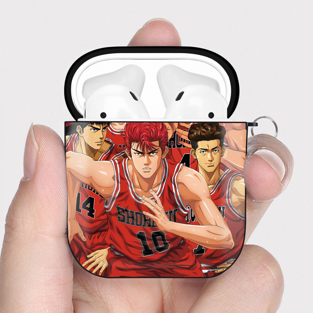 （画像用） SLAM DUNK／スラムダンク AirPods 第2世代保護ケース ハードシェル ブラック 耐衝撃・防指紋・カラビナ付き