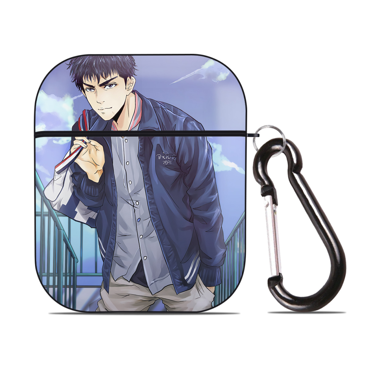 （画像用） SLAM DUNK／スラムダンク AirPods 第2世代保護ケース ハードシェル ブラック 耐衝撃・防指紋・カラビナ付き