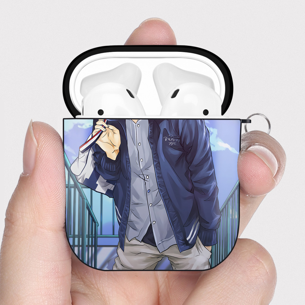 （画像用） SLAM DUNK／スラムダンク AirPods 第2世代保護ケース ハードシェル ブラック 耐衝撃・防指紋・カラビナ付き