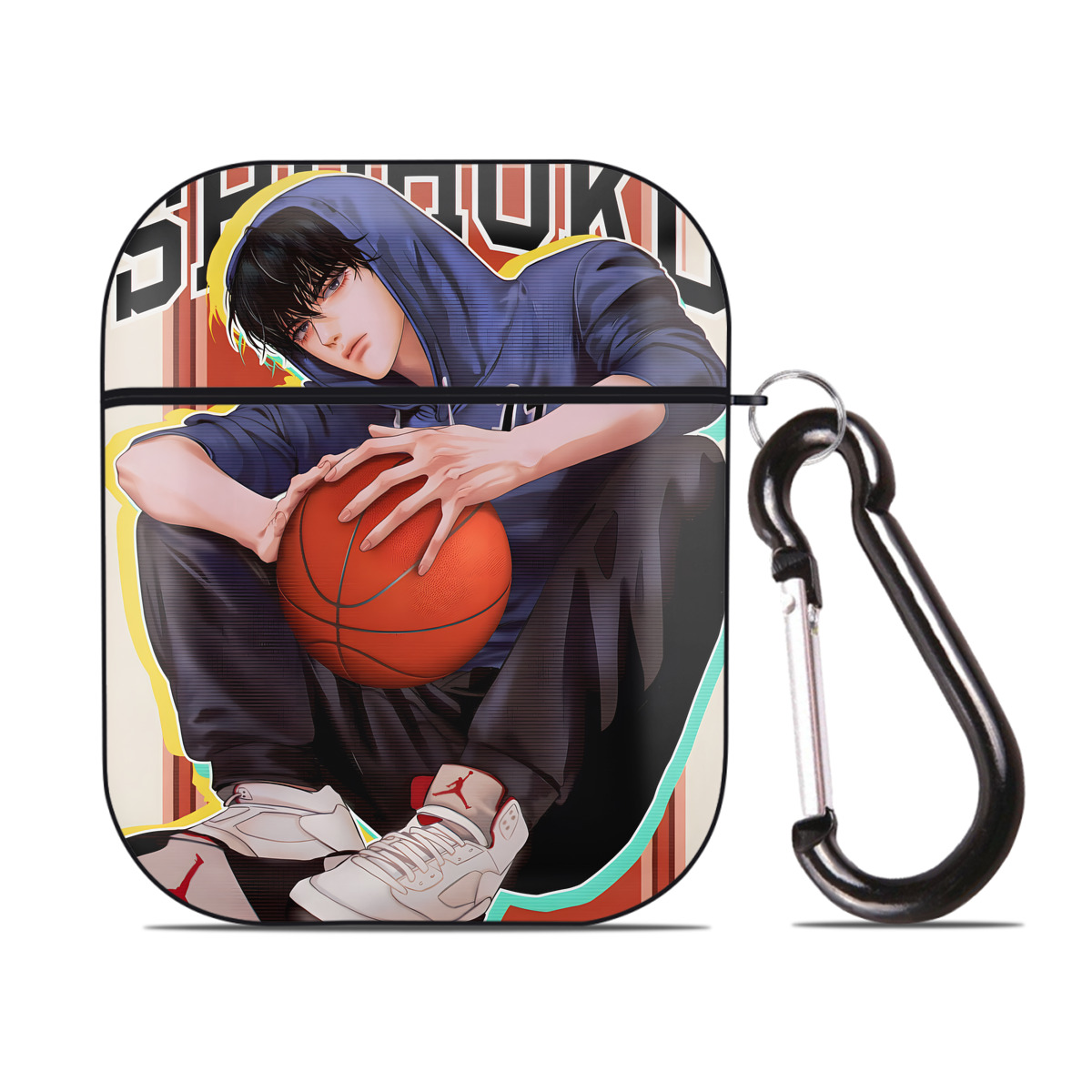 （画像用） SLAM DUNK／スラムダンク AirPods 第2世代保護ケース ハードシェル ブラック 耐衝撃・防指紋・カラビナ付き