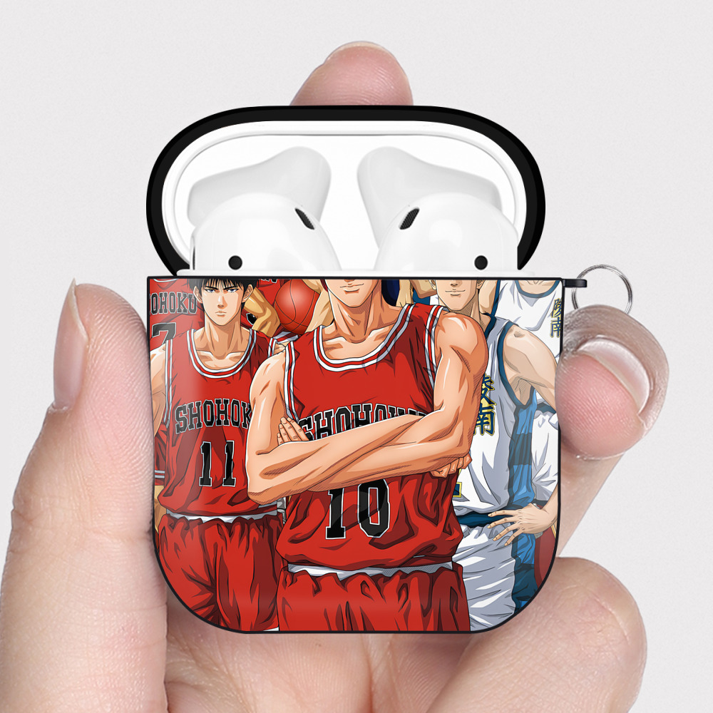 （画像用） SLAM DUNK／スラムダンク AirPods 第2世代保護ケース ハードシェル ブラック 耐衝撃・防指紋・カラビナ付き