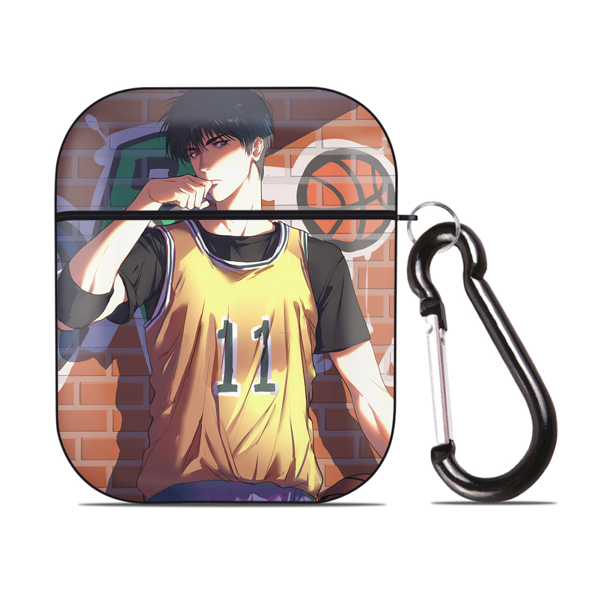 （画像用） SLAM DUNK／スラムダンク AirPods 第2世代保護ケース ハードシェル ブラック 耐衝撃・防指紋・カラビナ付き