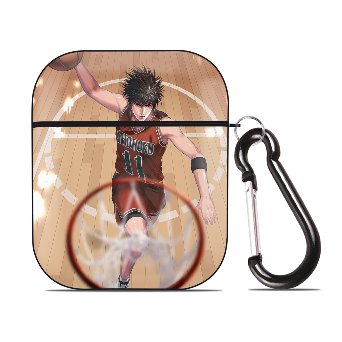 （画像用） SLAM DUNK／スラムダンク AirPods 第2世代保護ケース ハードシェル ブラック 耐衝撃・防指紋・カラビナ付き