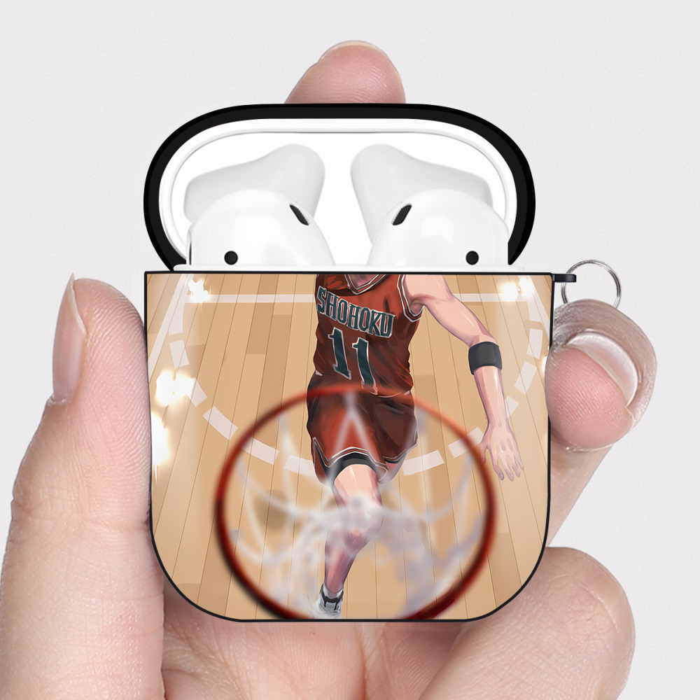 （画像用） SLAM DUNK／スラムダンク AirPods 第2世代保護ケース ハードシェル ブラック 耐衝撃・防指紋・カラビナ付き