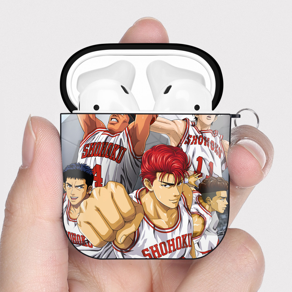 （画像用） SLAM DUNK／スラムダンク AirPods 第2世代保護ケース ハードシェル ブラック 耐衝撃・防指紋・カラビナ付き