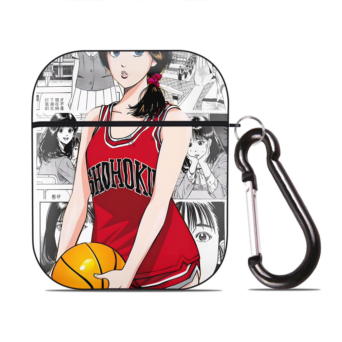 （画像用） SLAM DUNK／スラムダンク AirPods 第2世代保護ケース ハードシェル ブラック 耐衝撃・防指紋・カラビナ付き