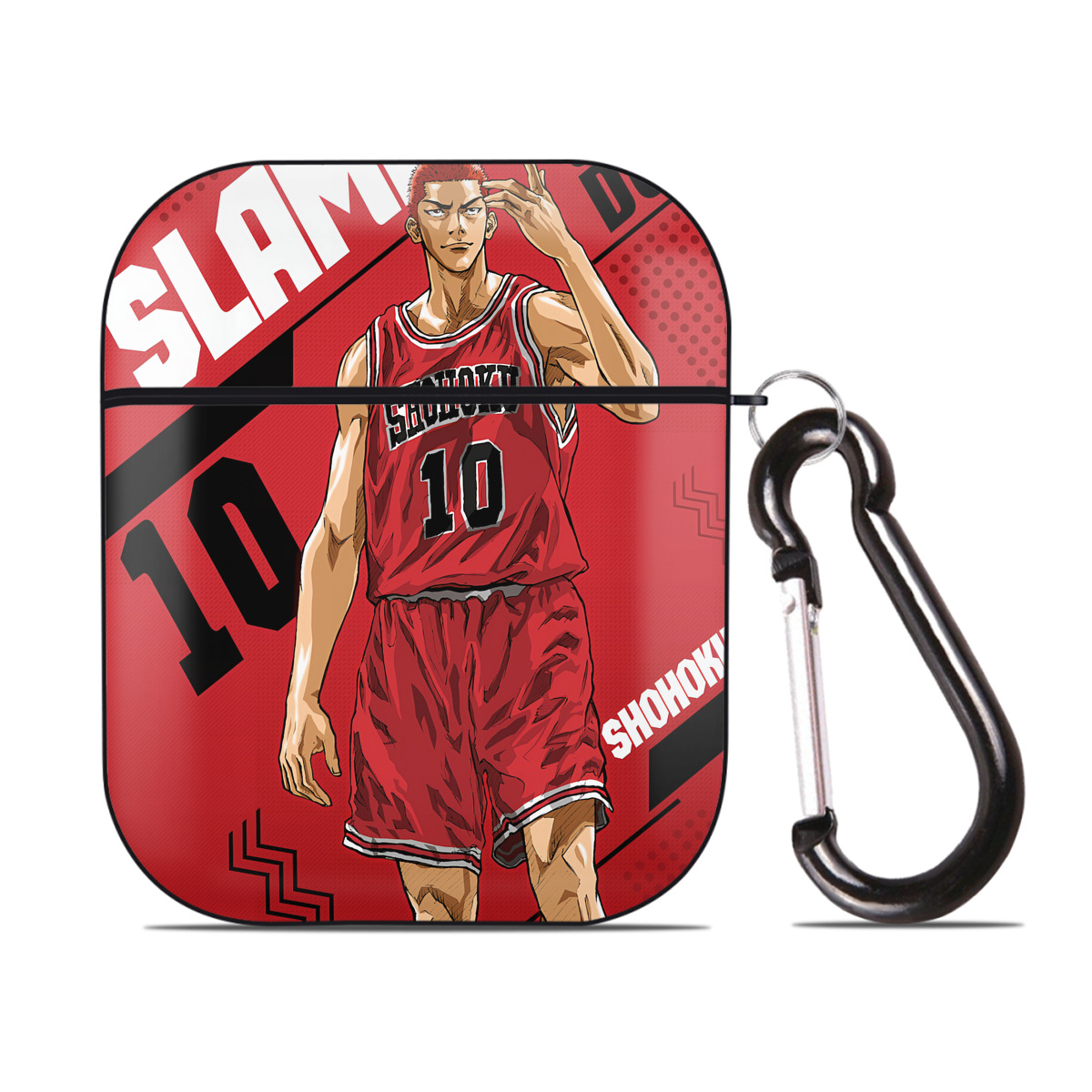 （画像用） SLAM DUNK／スラムダンク AirPods 第2世代保護ケース ハードシェル ブラック 耐衝撃・防指紋・カラビナ付き