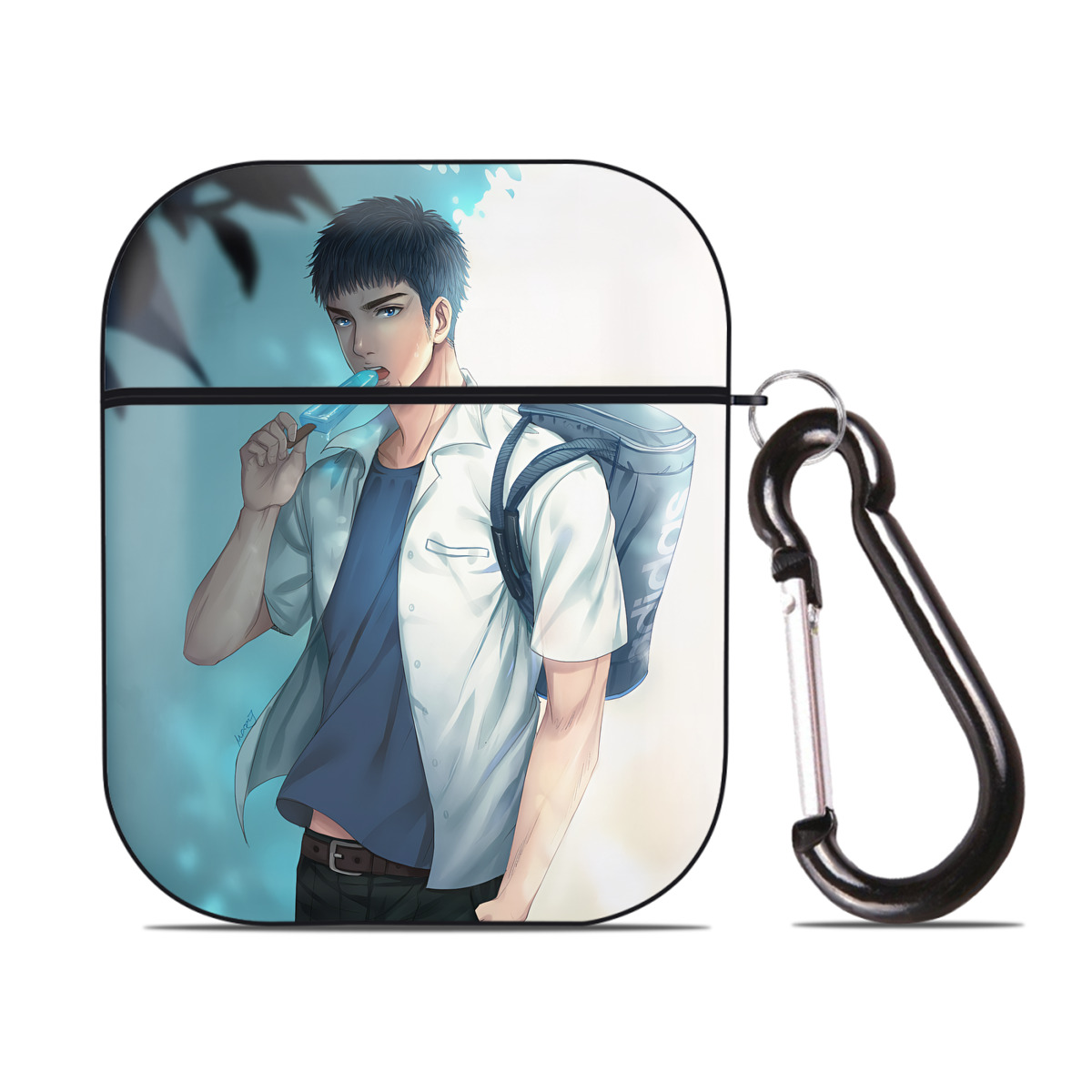 （画像用） SLAM DUNK／スラムダンク AirPods 第2世代保護ケース ハードシェル ブラック 耐衝撃・防指紋・カラビナ付き