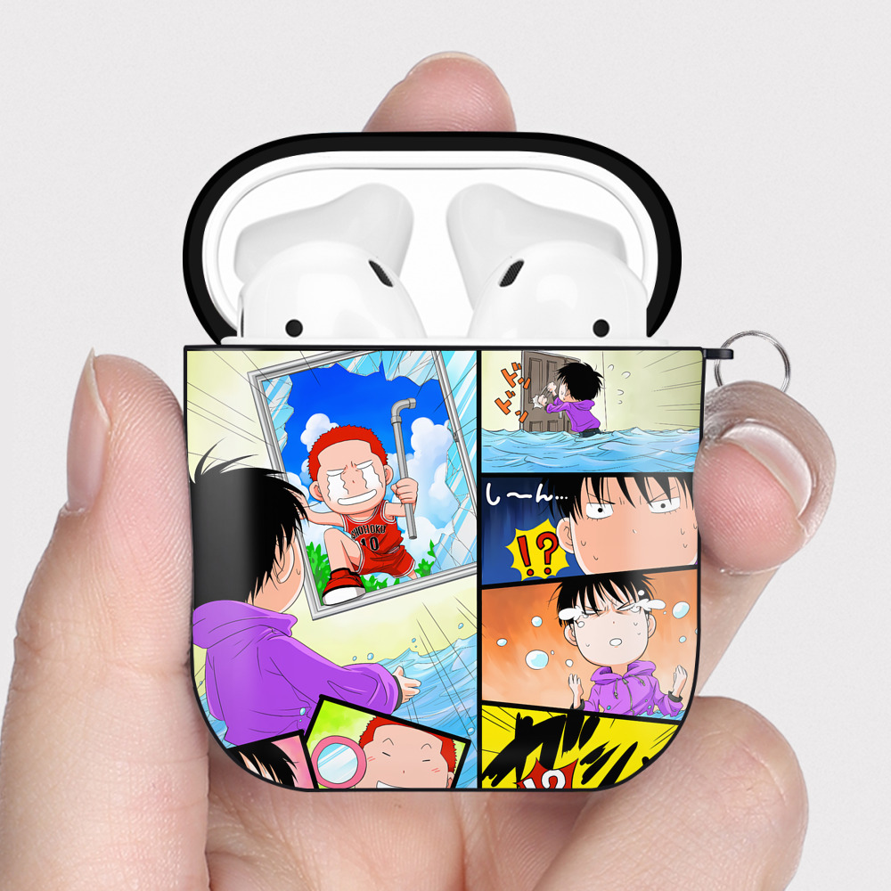 （画像用） SLAM DUNK／スラムダンク AirPods 第2世代保護ケース ハードシェル ブラック 耐衝撃・防指紋・カラビナ付き