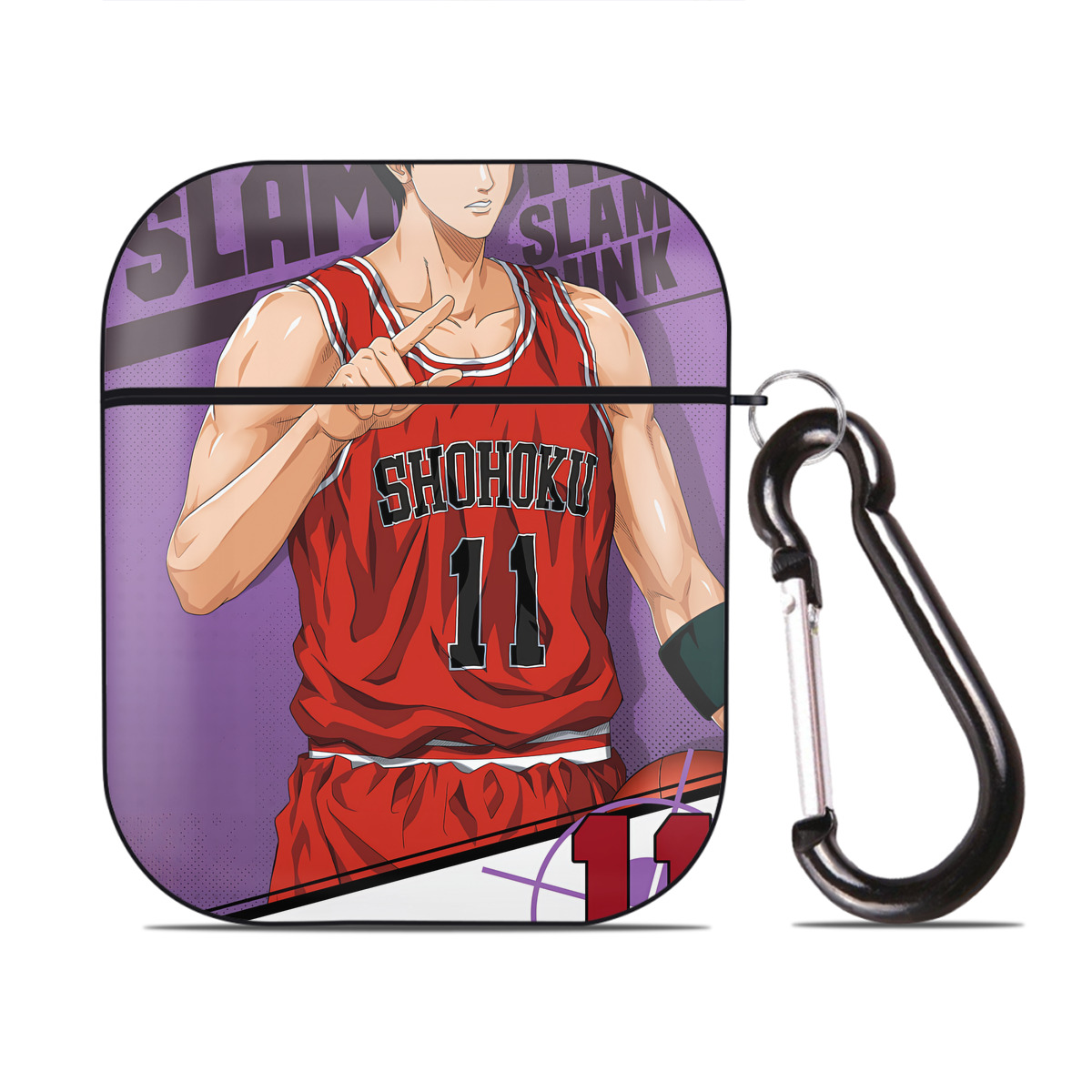 （画像用） SLAM DUNK／スラムダンク AirPods 第2世代保護ケース ハードシェル ブラック 耐衝撃・防指紋・カラビナ付き