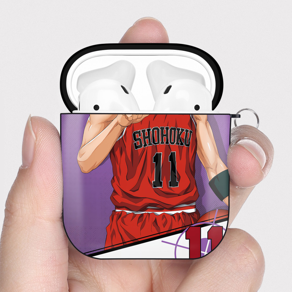（画像用） SLAM DUNK／スラムダンク AirPods 第2世代保護ケース ハードシェル ブラック 耐衝撃・防指紋・カラビナ付き