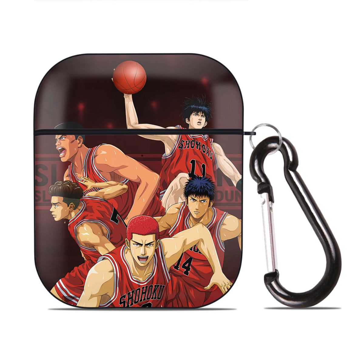 （画像用） SLAM DUNK／スラムダンク AirPods 第2世代保護ケース ハードシェル ブラック 耐衝撃・防指紋・カラビナ付き