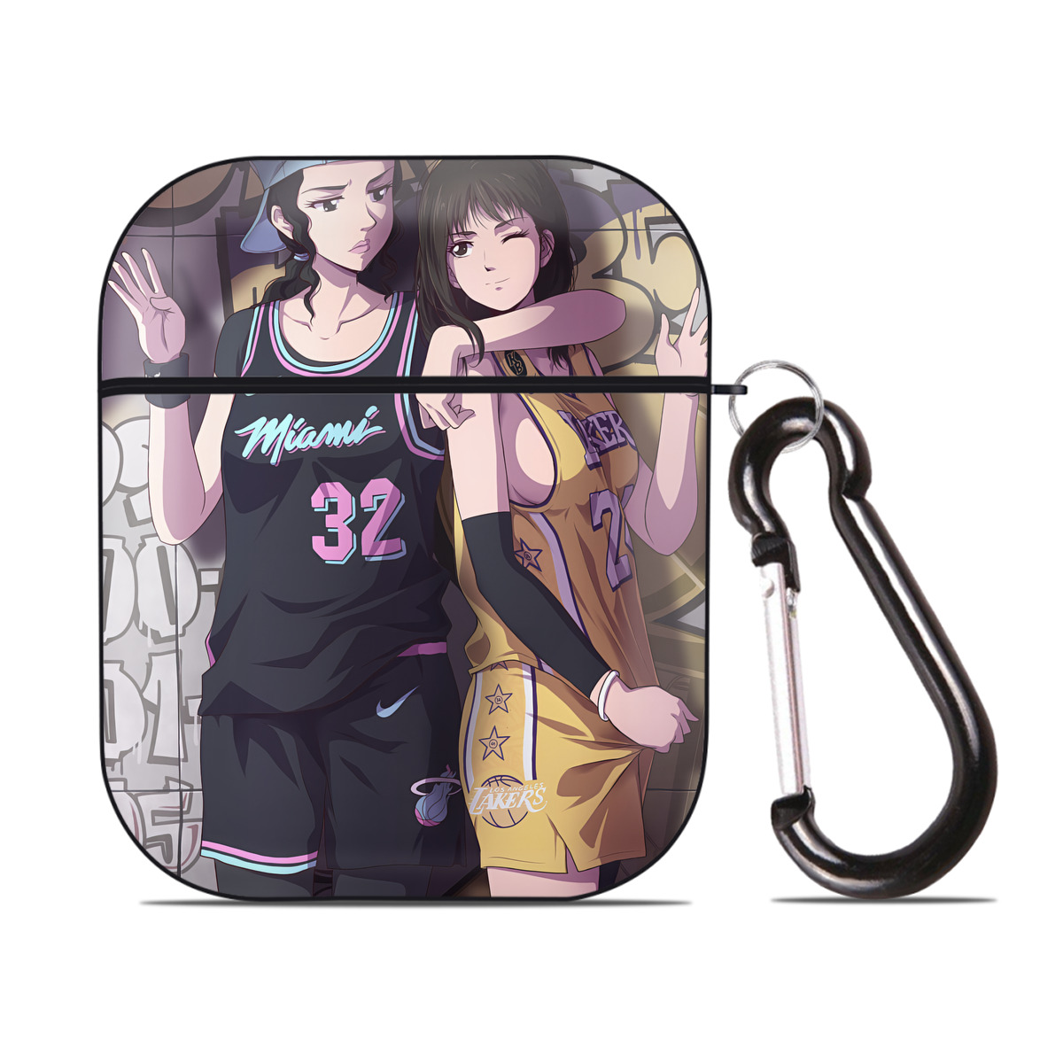 （画像用） SLAM DUNK／スラムダンク AirPods 第2世代保護ケース ハードシェル ブラック 耐衝撃・防指紋・カラビナ付き