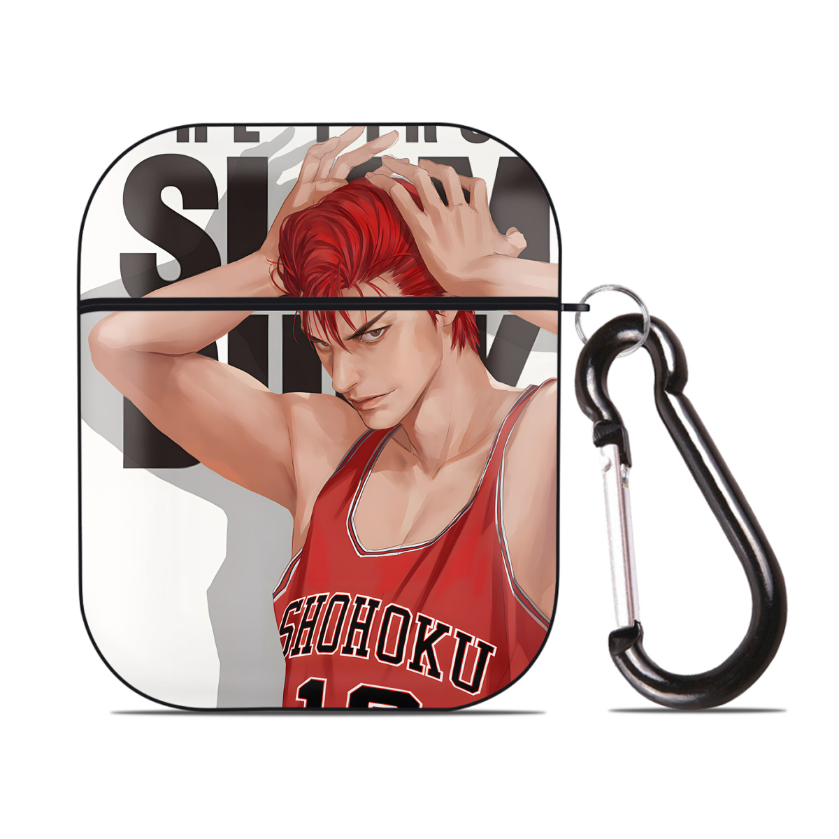 （画像用） SLAM DUNK／スラムダンク AirPods 第2世代保護ケース ハードシェル ブラック 耐衝撃・防指紋・カラビナ付き
