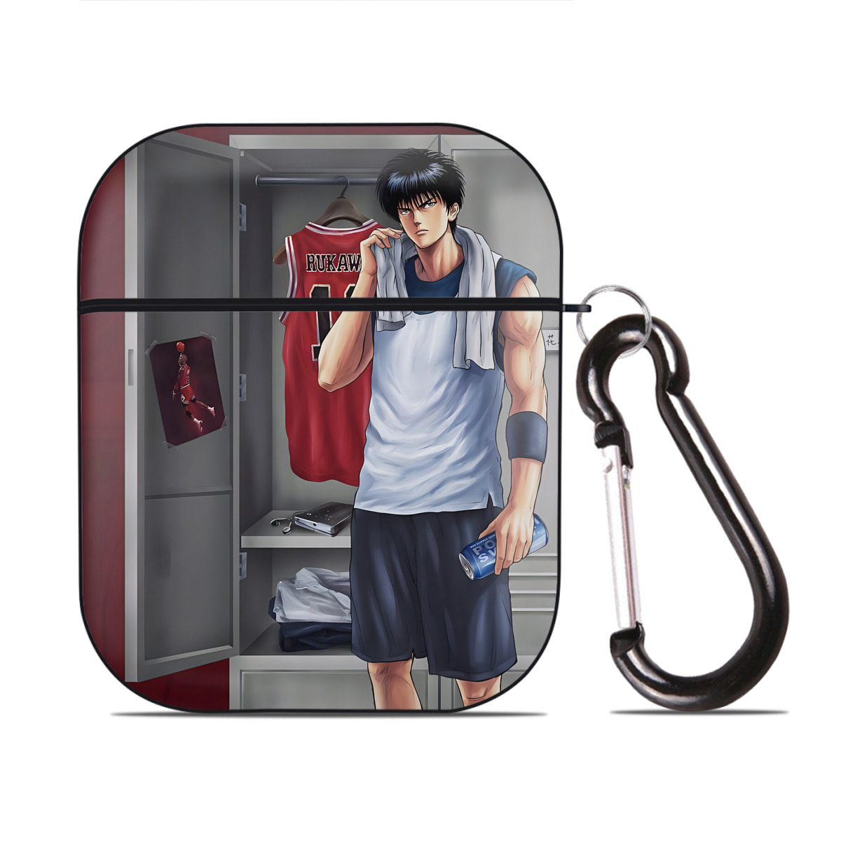 （画像用） SLAM DUNK／スラムダンク AirPods 第2世代保護ケース ハードシェル ブラック 耐衝撃・防指紋・カラビナ付き