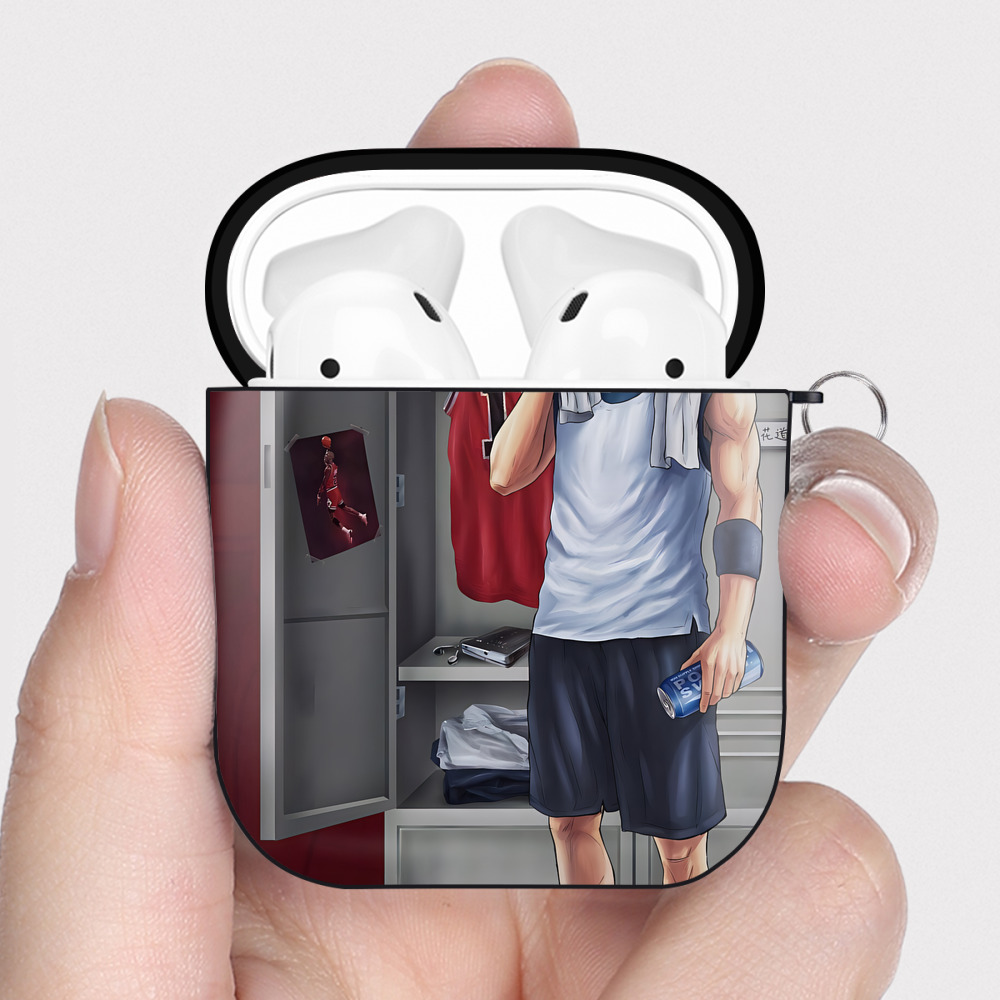 （画像用） SLAM DUNK／スラムダンク AirPods 第2世代保護ケース ハードシェル ブラック 耐衝撃・防指紋・カラビナ付き
