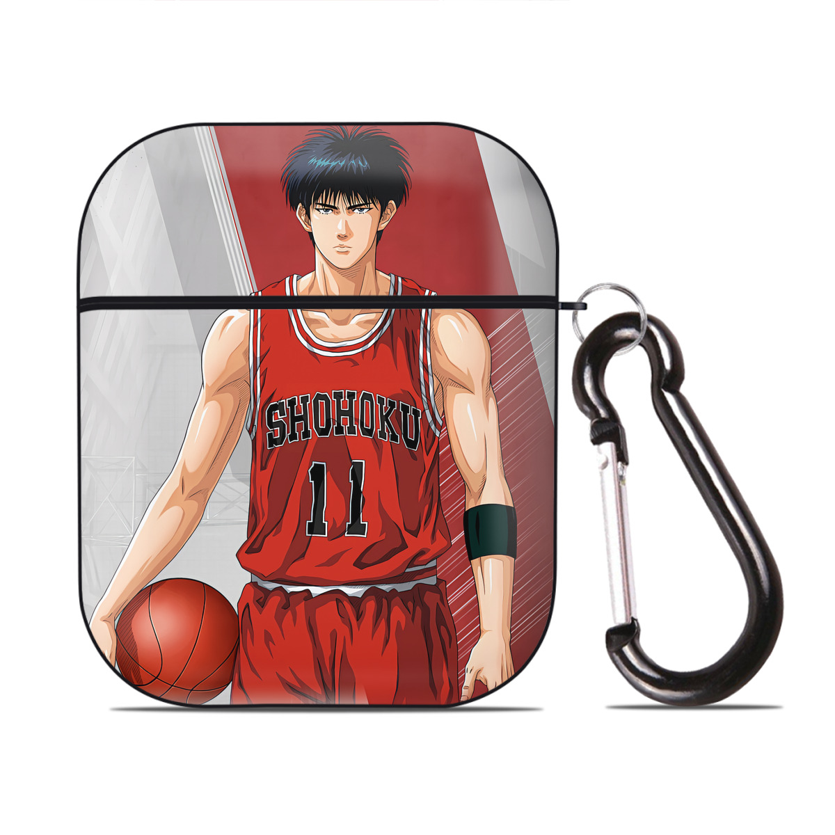 （画像用） SLAM DUNK／スラムダンク AirPods 第2世代保護ケース ハードシェル ブラック 耐衝撃・防指紋・カラビナ付き