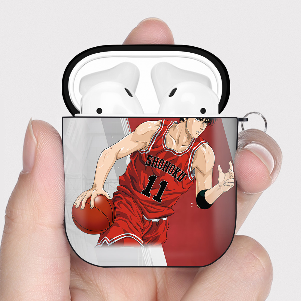（画像用） SLAM DUNK／スラムダンク AirPods 第2世代保護ケース ハードシェル ブラック 耐衝撃・防指紋・カラビナ付き