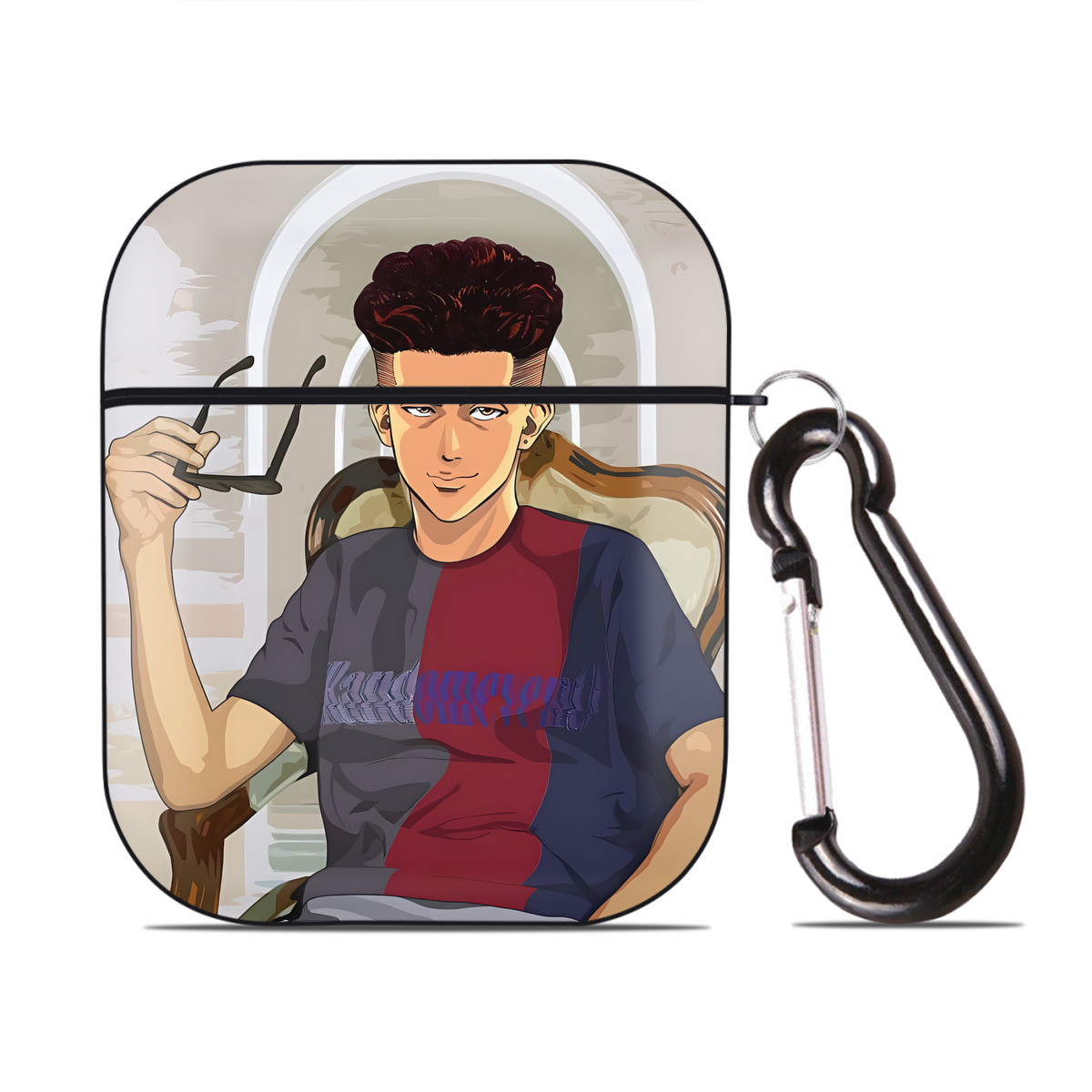 （画像用） SLAM DUNK／スラムダンク AirPods 第2世代保護ケース ハードシェル ブラック 耐衝撃・防指紋・カラビナ付き