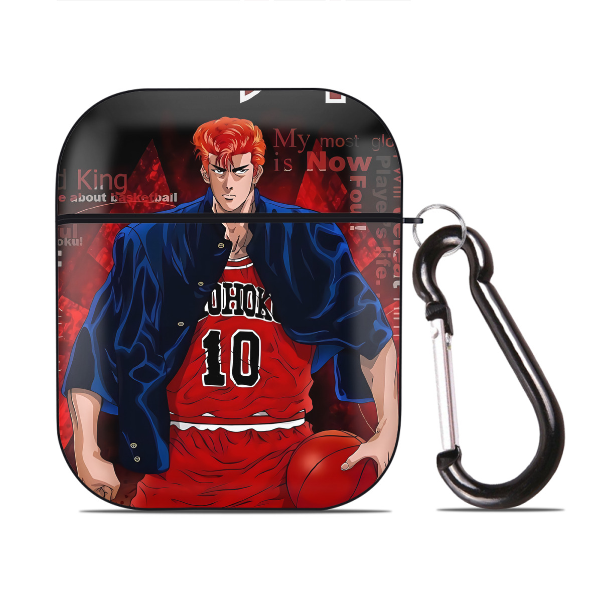 （画像用） SLAM DUNK／スラムダンク AirPods 第2世代保護ケース ハードシェル ブラック 耐衝撃・防指紋・カラビナ付き
