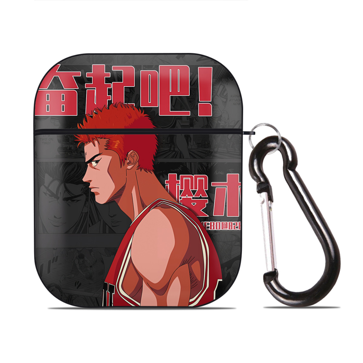 （画像用） SLAM DUNK／スラムダンク AirPods 第2世代保護ケース ハードシェル ブラック 耐衝撃・防指紋・カラビナ付き