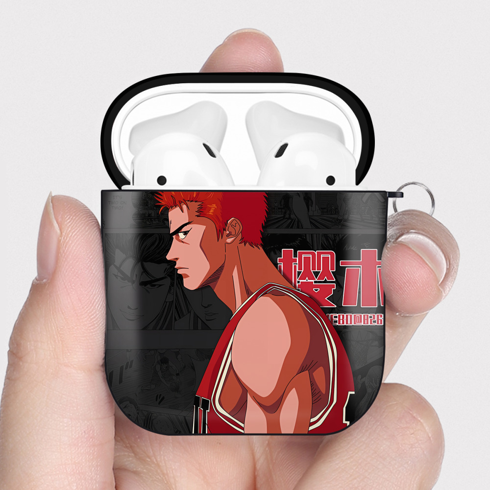 （画像用） SLAM DUNK／スラムダンク AirPods 第2世代保護ケース ハードシェル ブラック 耐衝撃・防指紋・カラビナ付き