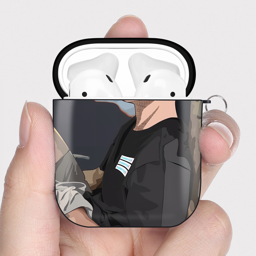 （画像用） SLAM DUNK／スラムダンク AirPods 第2世代保護ケース ハードシェル ブラック 耐衝撃・防指紋・カラビナ付き