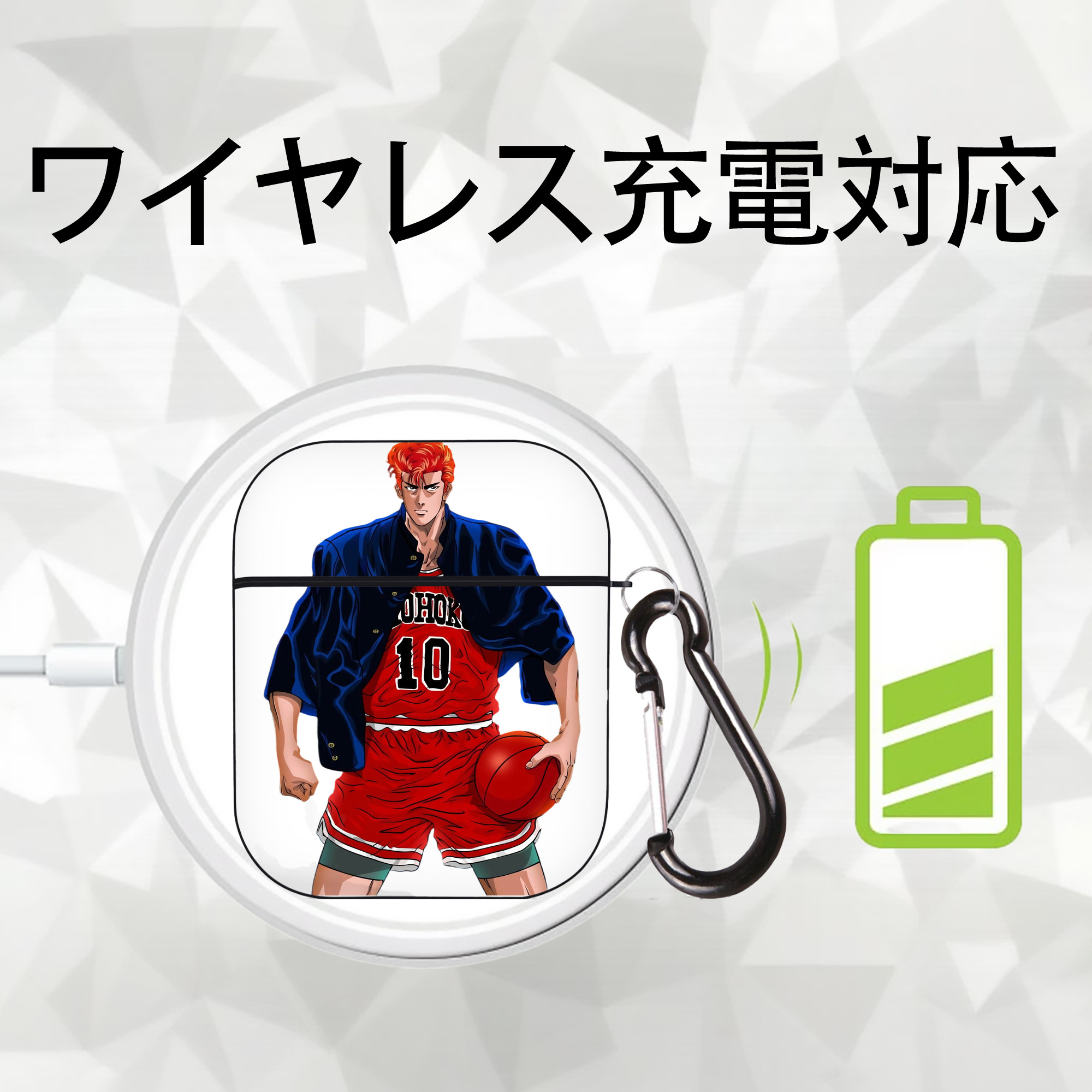 SLAM DUNK／スラムダンク AirPods 第2世代保護ケース ハードシェル ブラック 耐衝撃・防指紋・カラビナ付き